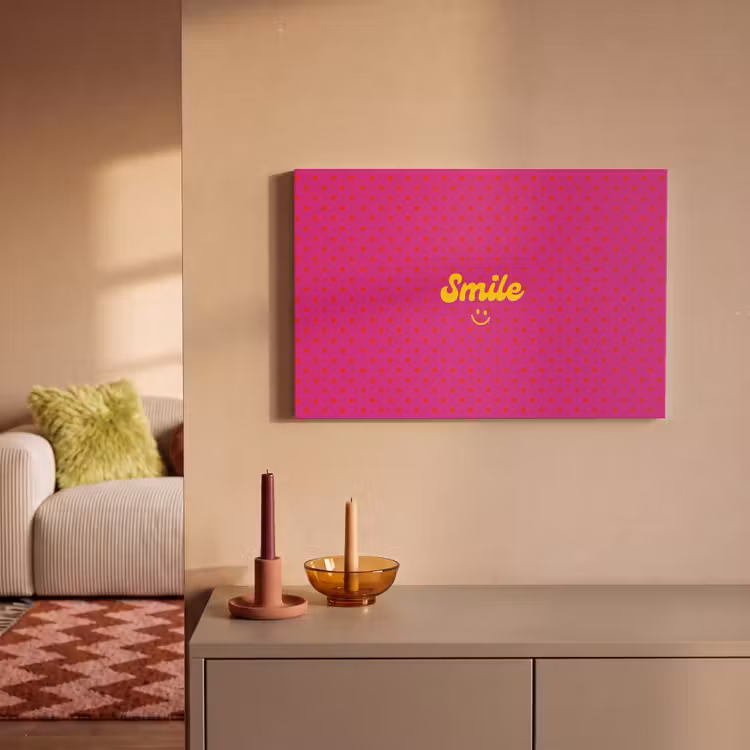 Smile - Stippen - Geel - Smiley - Roze canvas 2cm klein -sfeer1