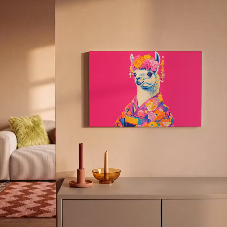 Lama - Kimono - Bloemenkrans - Felroze canvas 2cm klein -sfeer1