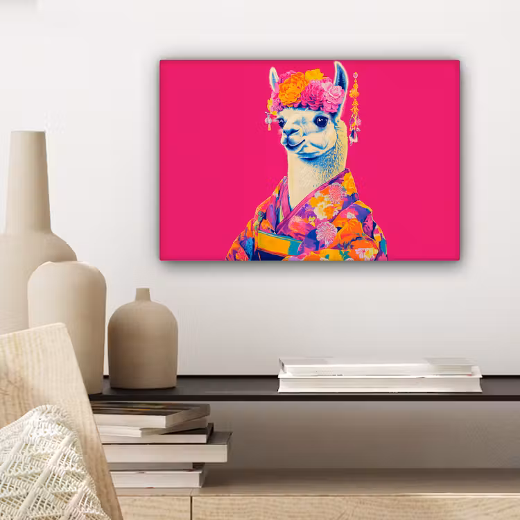 Lama - Kimono - Bloemenkrans - Felroze canvas 2cm klein -closeup_print_DE