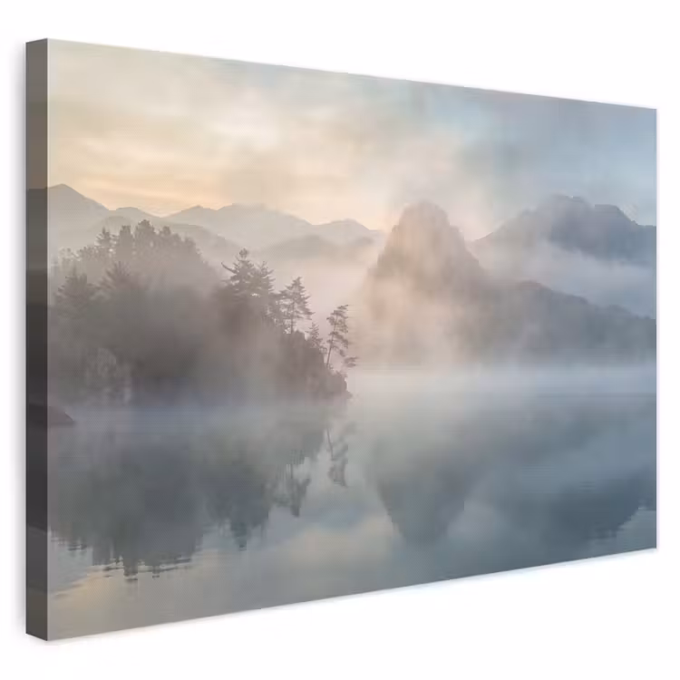 Landschap - Bergen - Mist - Water - Natuur canvas 2cm klein -3d