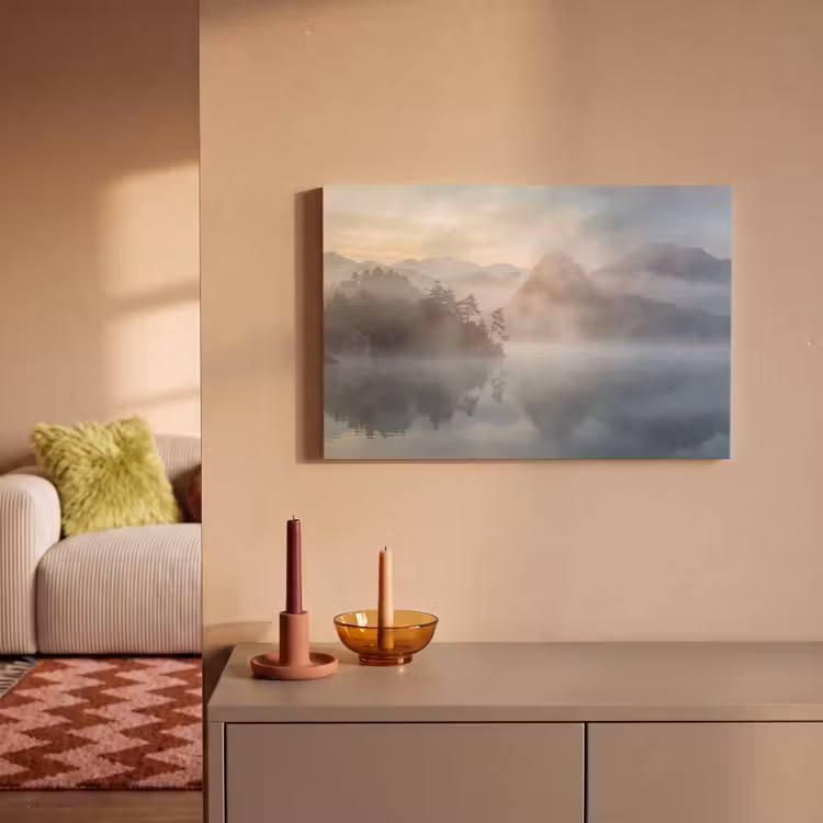 Landschap - Bergen - Mist - Water - Natuur canvas 2cm klein -sfeer1