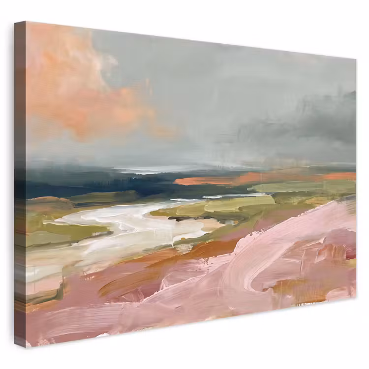 Landschap - Rivier - Abstract - Roze - Groen canvas 2cm klein -3d