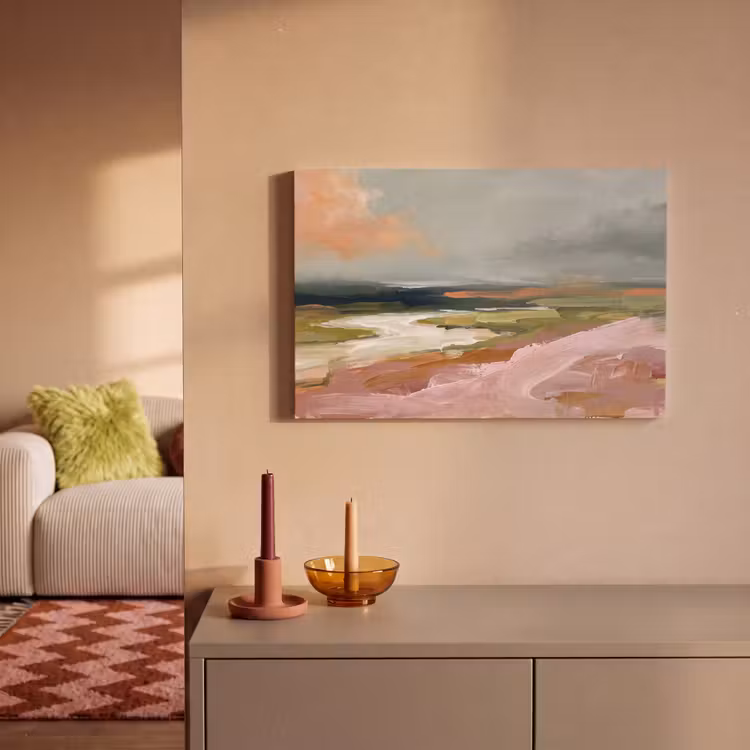 Landschap - Rivier - Abstract - Roze - Groen canvas 2cm klein -sfeer1