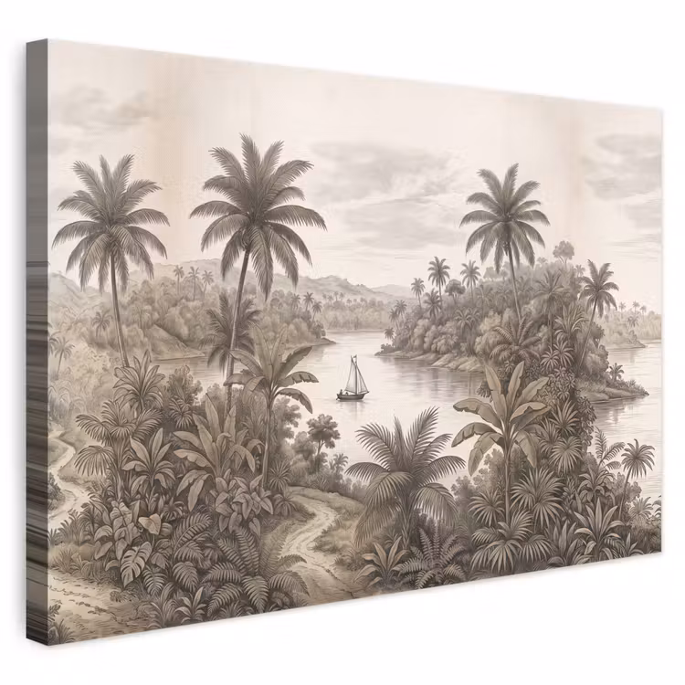 Landschap - Rivier - Boot - Tropisch - Vintage canvas 2cm klein -3d