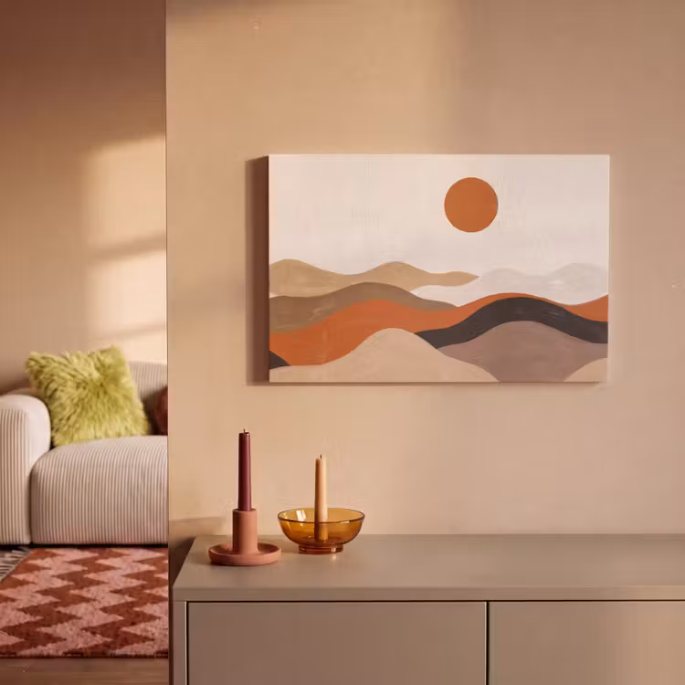 Landschap - Heuvels - Zon - Abstract - Oranje canvas 2cm klein -sfeer1