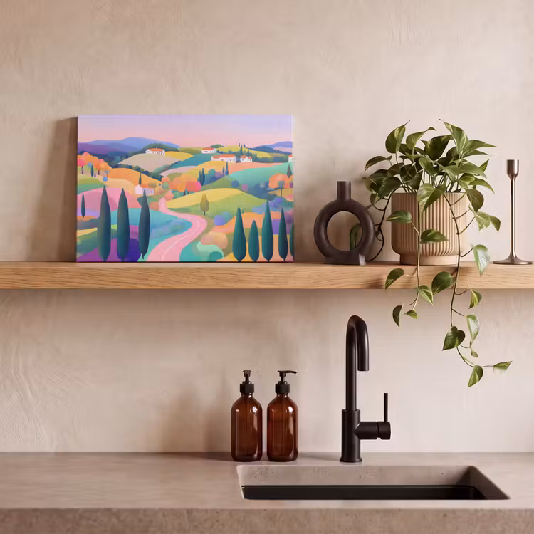 Landschap - Paars - Pastel - Huizen canvas 2cm klein -sfeer6