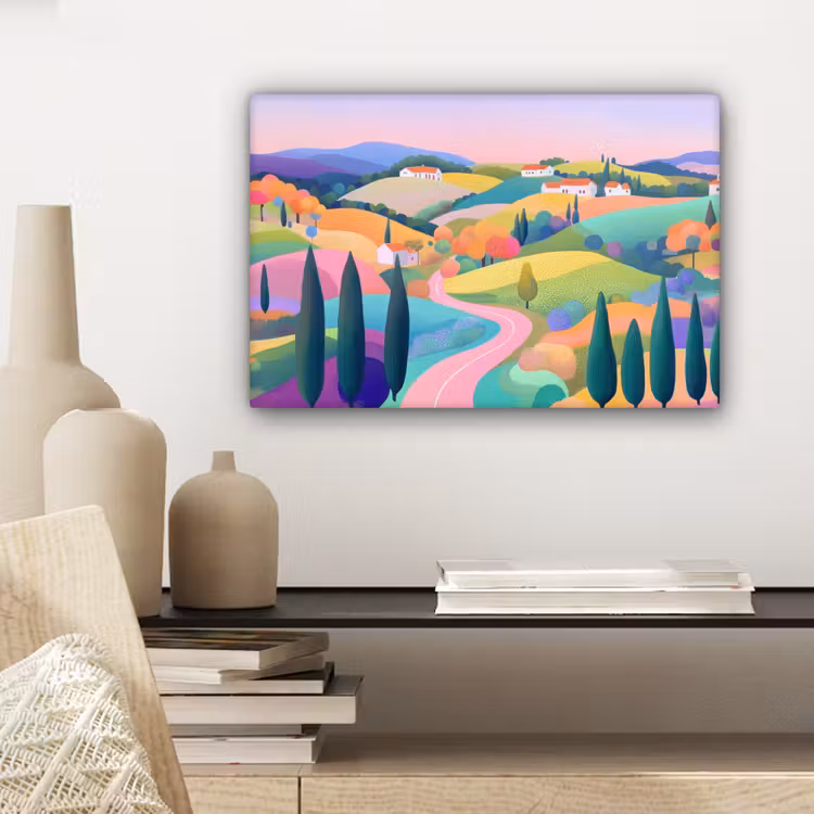 Landschap - Paars - Pastel - Huizen canvas 2cm klein -closeup_print_DE