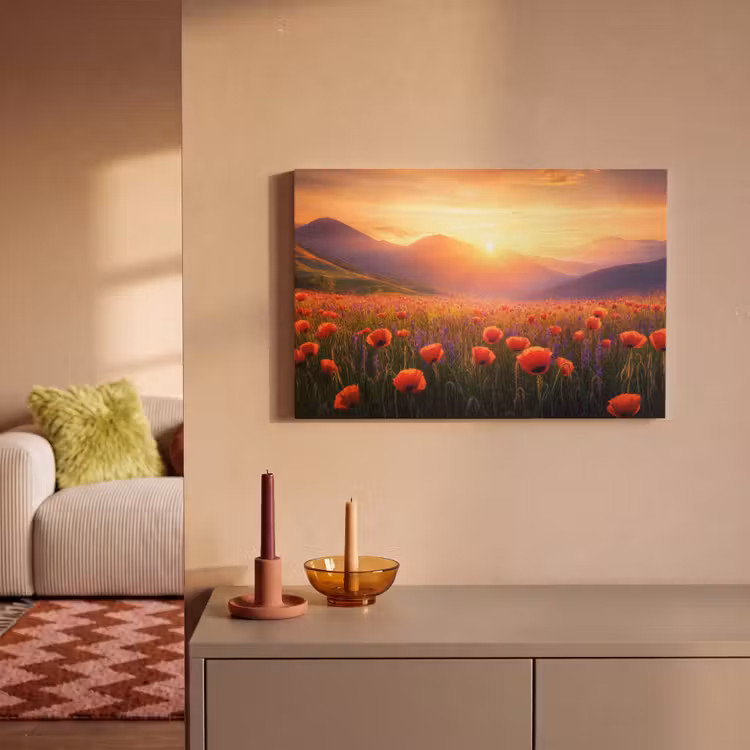 Landschap - Zonsondergang - Bloemenveld canvas 2cm klein -sfeer1