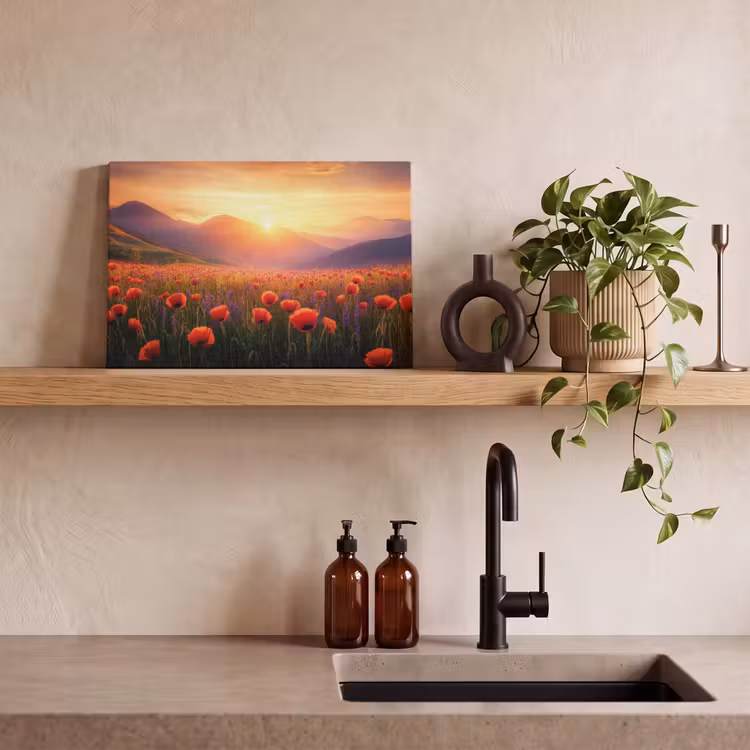Landschap - Zonsondergang - Bloemenveld canvas 2cm klein -sfeer3
