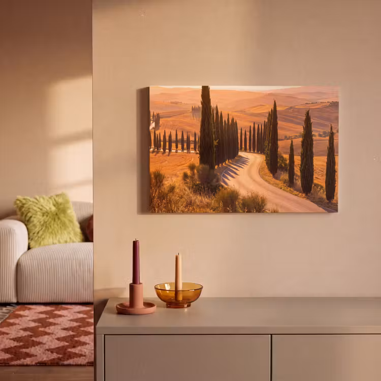 Landschap - Weg - Bomen - Natuur - Goud canvas 2cm klein -sfeer1