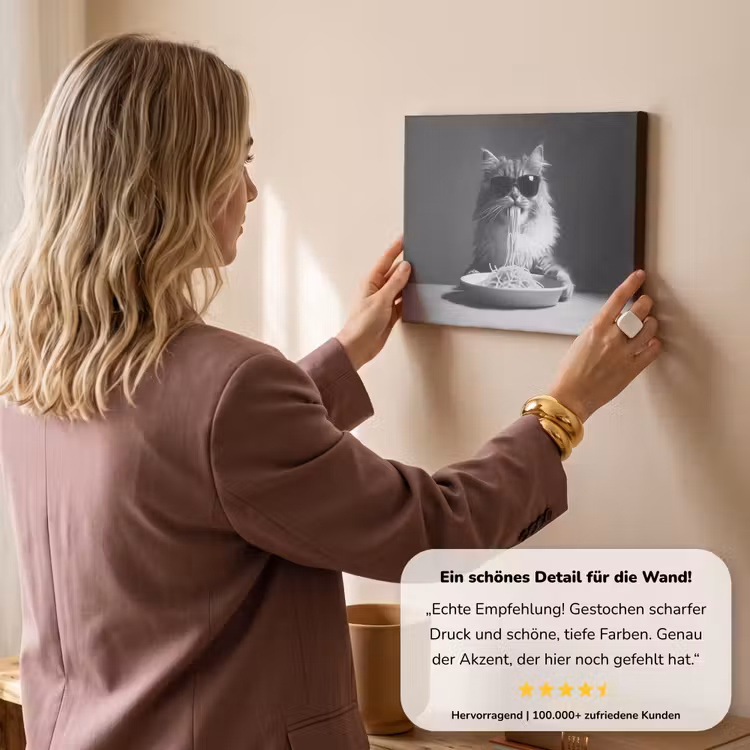 Langharige kat - Zonnebril - Spaghetti - Humor - Zwart - wit canvas 2cm klein -Xsfeer7_DE