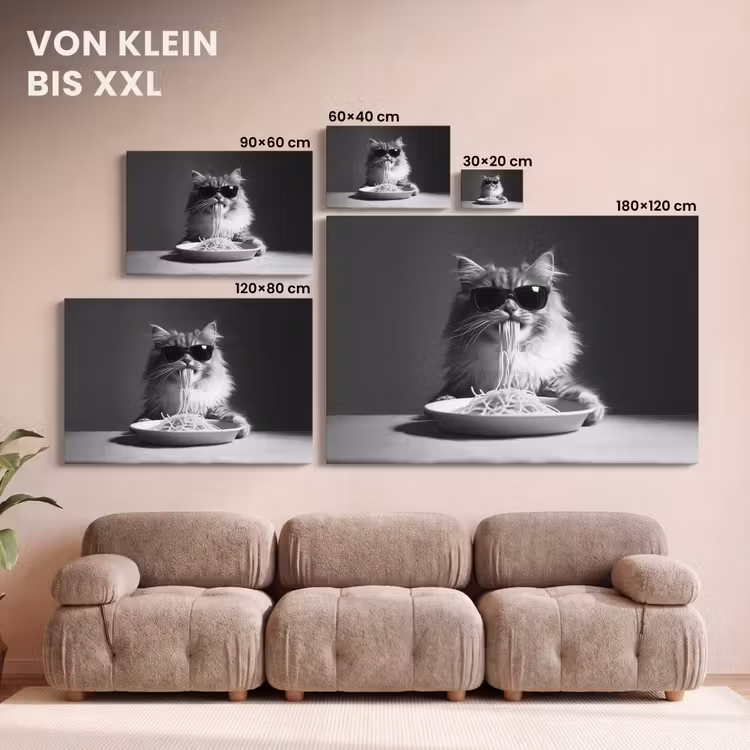 Langharige kat - Zonnebril - Spaghetti - Humor - Zwart - wit canvas 2cm klein -Xsfeer8_DE