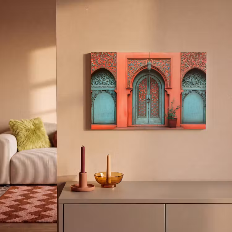 Lantaarn - Deur - Turquoise canvas 2cm klein -sfeer1
