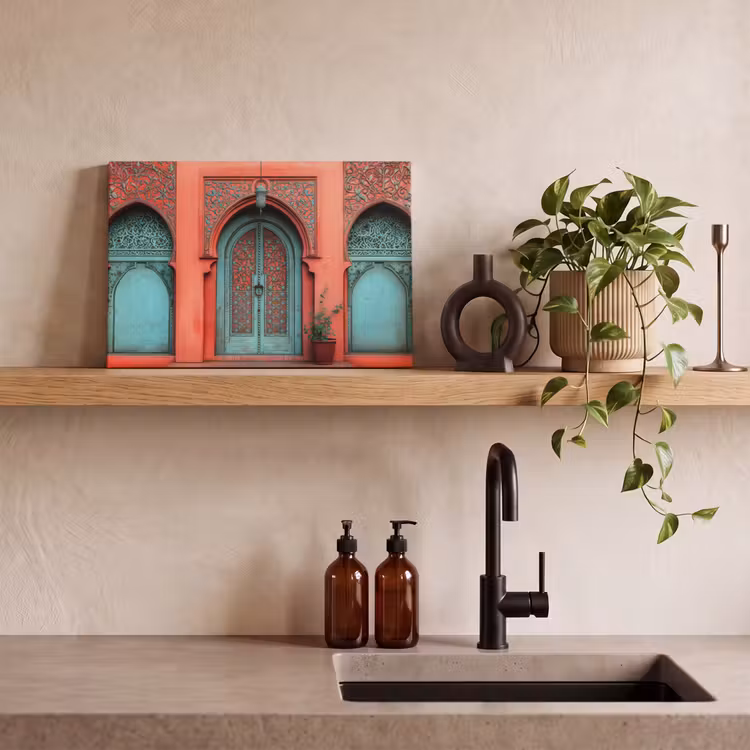 Lantaarn - Deur - Turquoise canvas 2cm klein -sfeer6