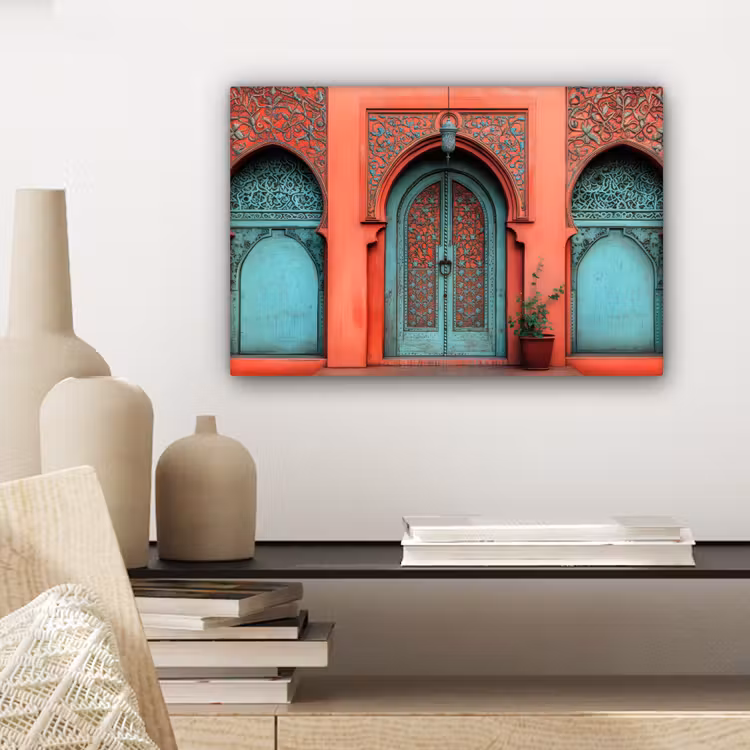 Lantaarn - Deur - Turquoise canvas 2cm klein -closeup_print_DE