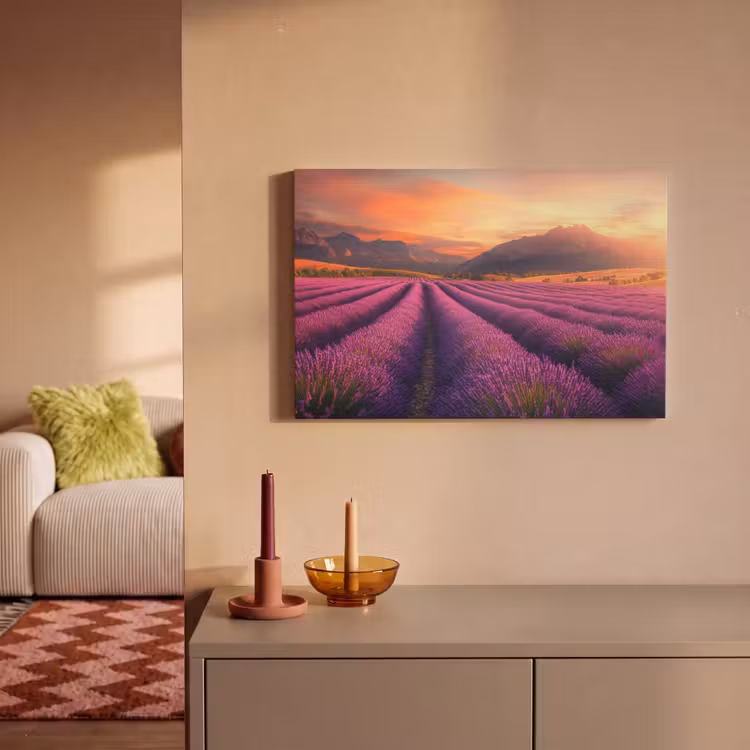 Lavendelveld - Zonsondergang - Paars canvas 2cm klein -sfeer1