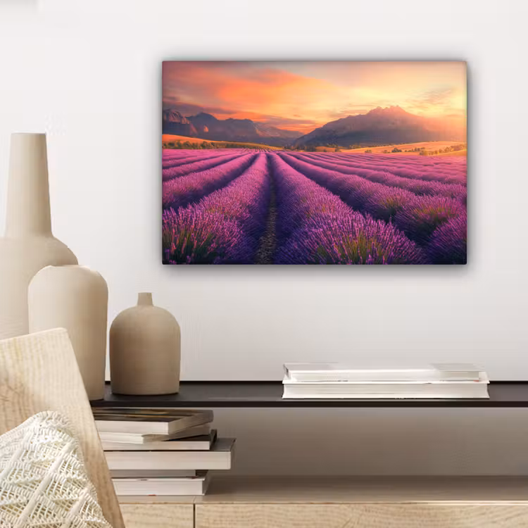 Lavendelveld - Zonsondergang - Paars canvas 2cm klein -closeup_print_DE