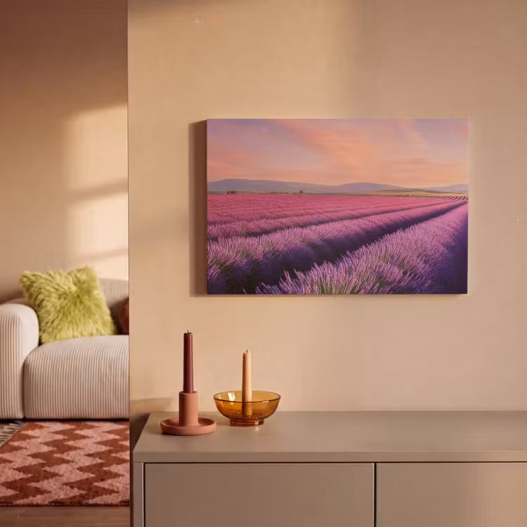 Lavendelveld - Zonsondergang - Paars - Bloemen canvas 2cm klein -sfeer1