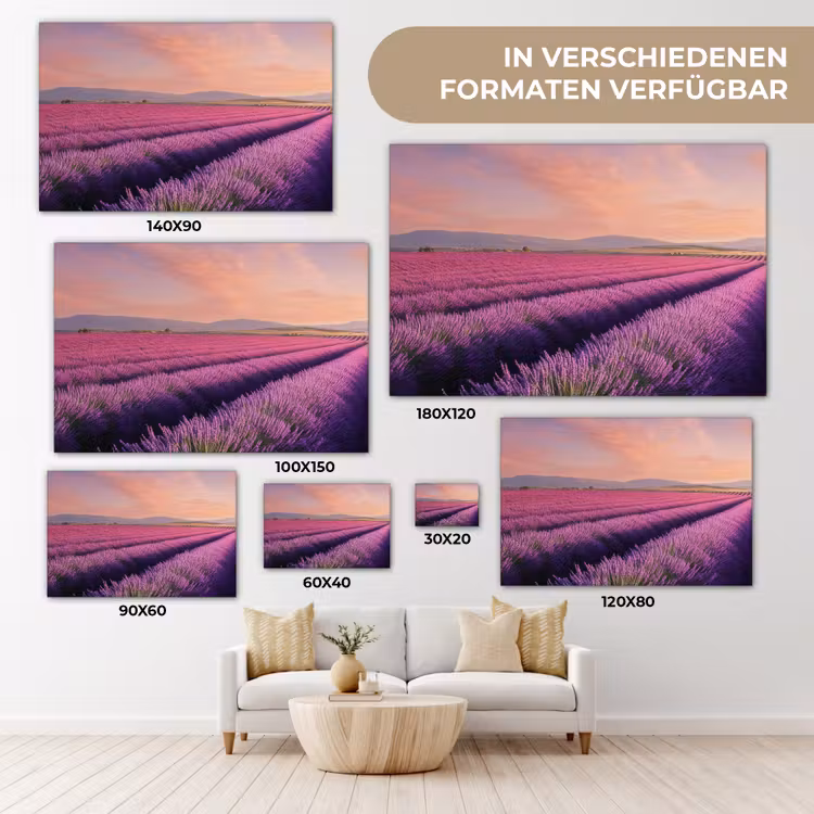 Lavendelveld - Zonsondergang - Paars - Bloemen canvas 2cm klein -Xsfeer8_DE