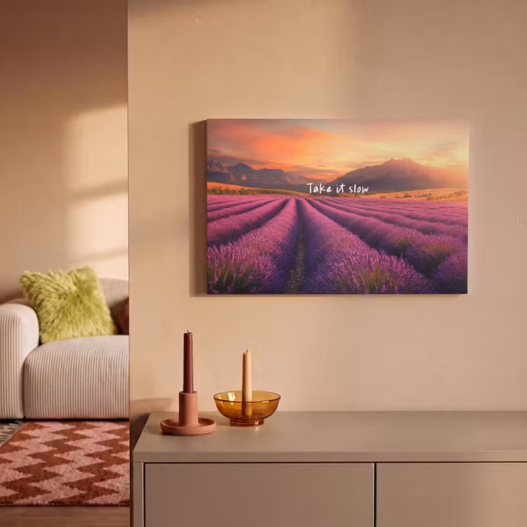 Lavendelveld - Quote - Zonsondergang canvas 2cm klein -sfeer1