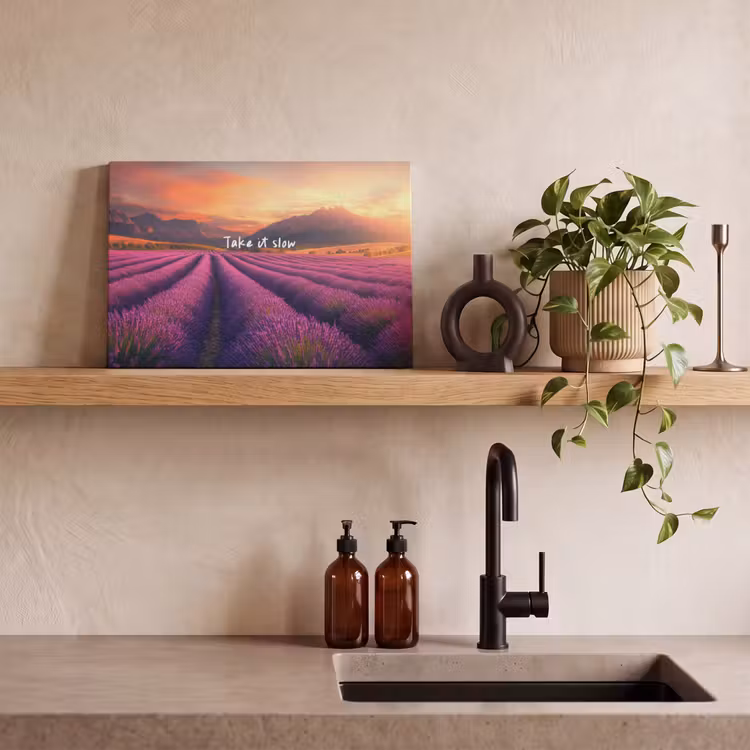 Lavendelveld - Quote - Zonsondergang canvas 2cm klein -sfeer3