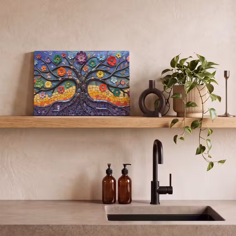 Levensboom - Mozaïek - Bloemen - Kleurrijk - Vrolijk canvas 2cm klein -sfeer3
