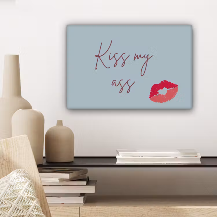 Kiss my ass - Lip - Blauw canvas 2cm klein -uniquesellingpoint_afwerking-onlywow_DE
