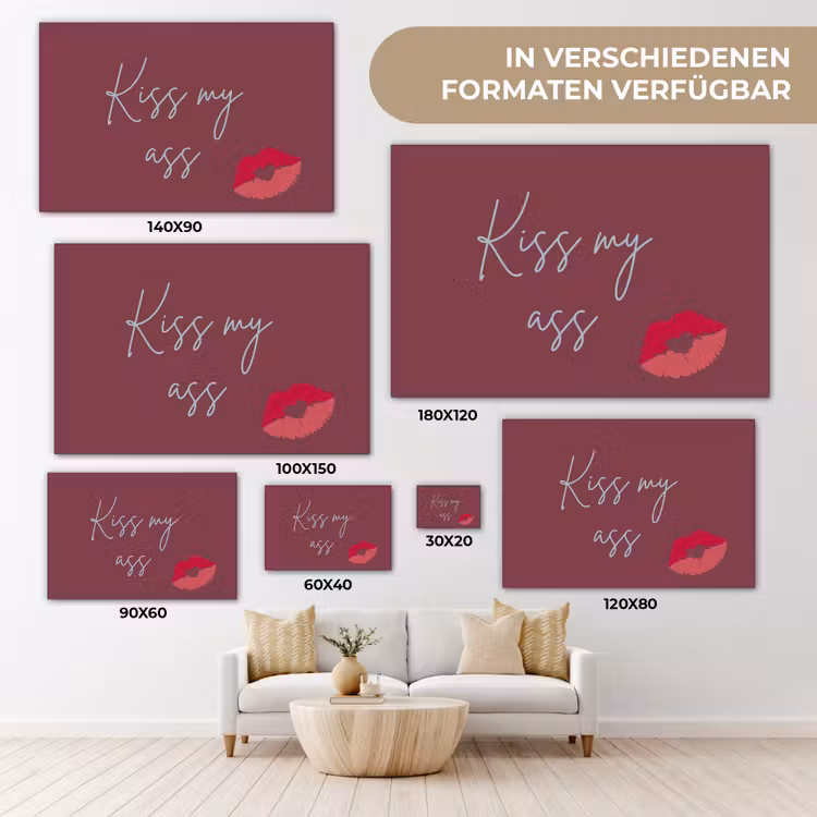 Kiss my ass - Lip - Bordeaux canvas 2cm klein -Xsfeer8_DE