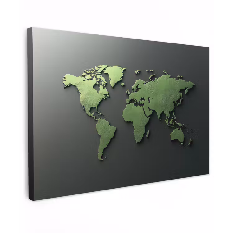 Leer - Groen - Wereldkaart canvas 2cm klein -z3d