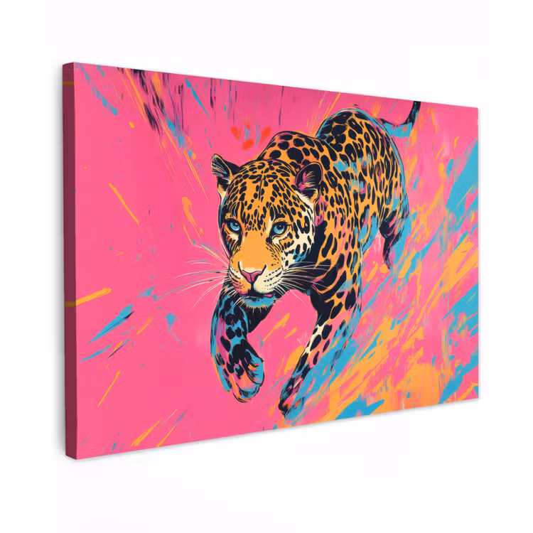 Luipaard - Roze - Oranje - Blauw - Verf canvas 2cm klein -z3d