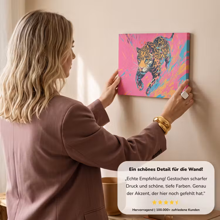 Luipaard - Roze - Oranje - Blauw - Verf canvas 2cm klein -sfeer3