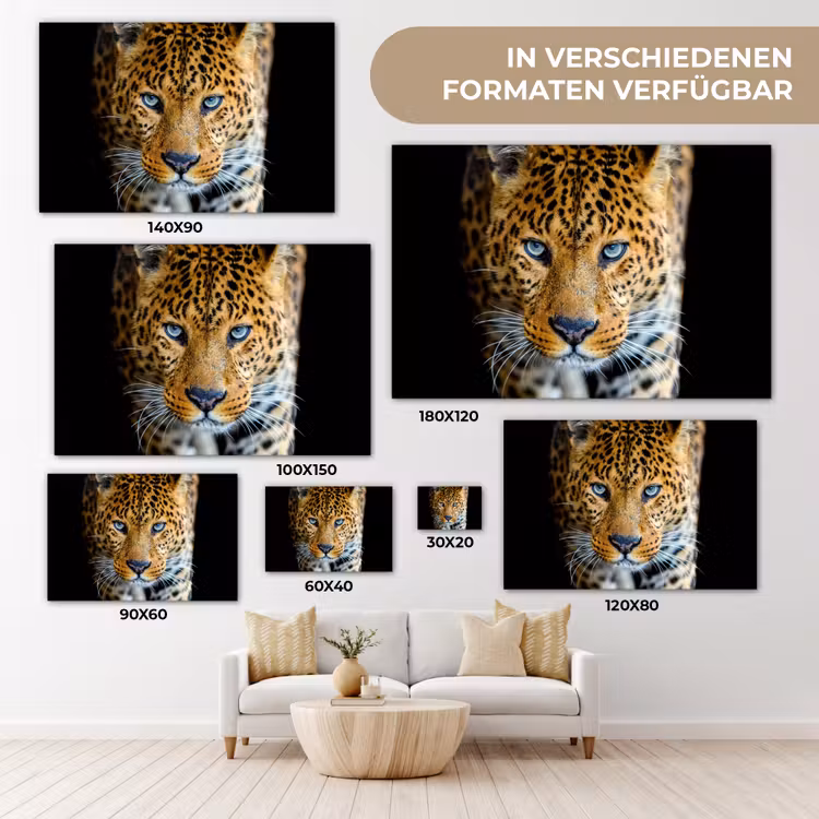 Luipaard - Dieren - Portret - Wilde dieren - Zwart canvas 2cm klein -Xsfeer8_DE