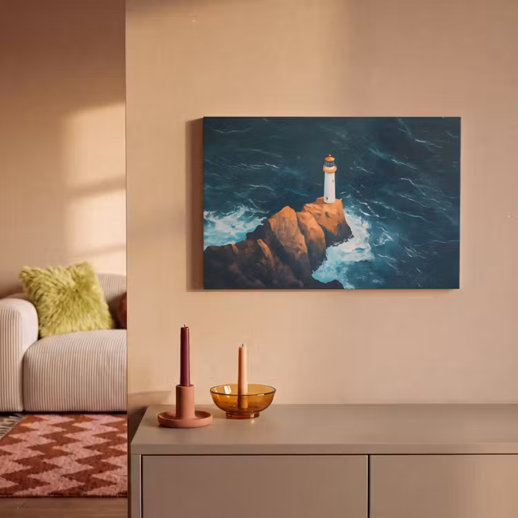 Vuurtoren - Rots - Zee - Golven canvas 2cm klein -sfeer1