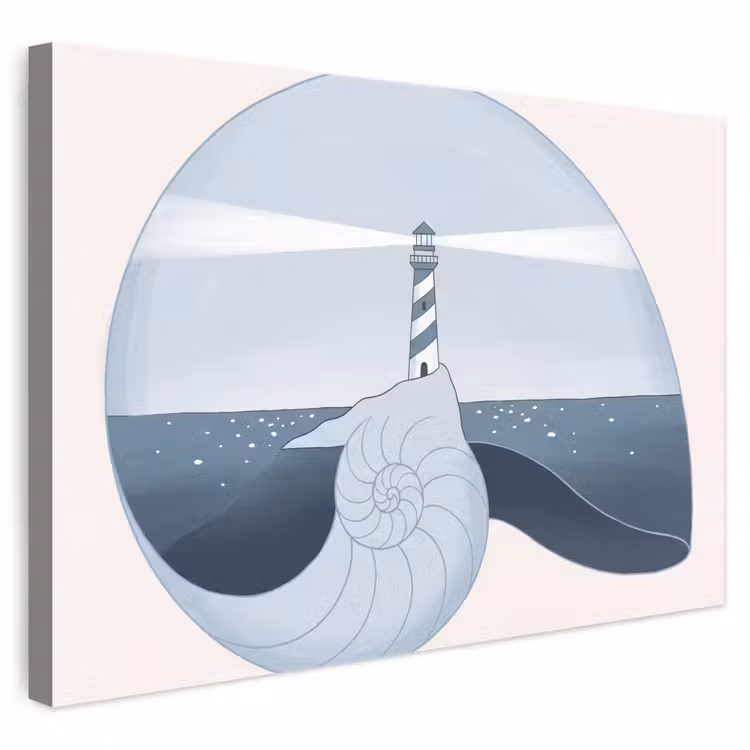 Vuurtoren - Zee - Schelp - Abstract - Blauw canvas 2cm klein -3d