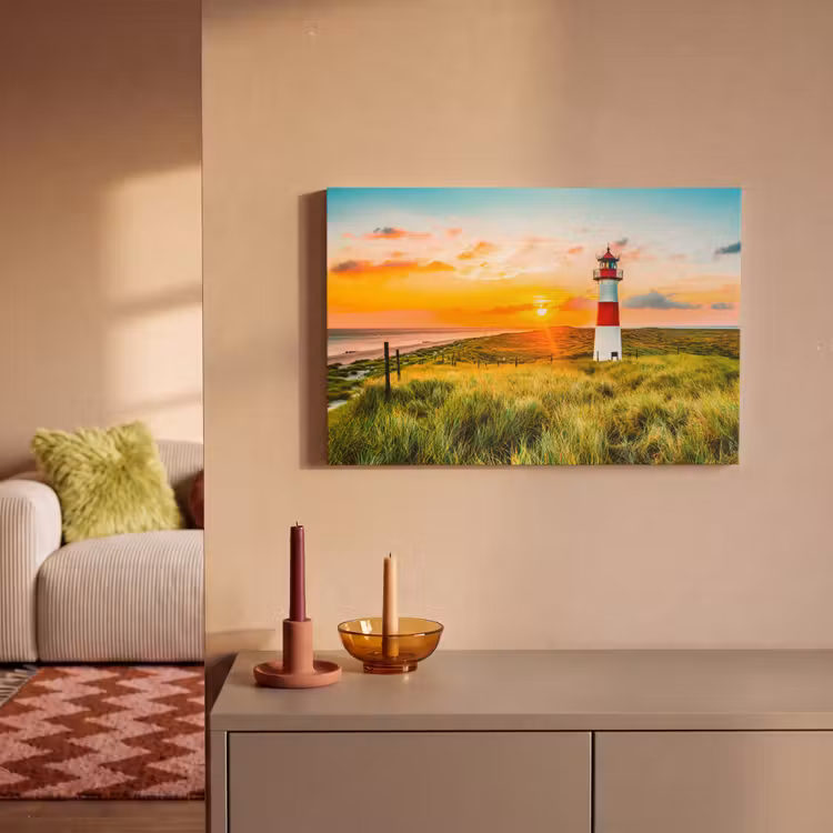 Vuurtoren - Natuur - Zon - Landschap - Gras - Strand - Zee canvas 2cm klein -sfeer1