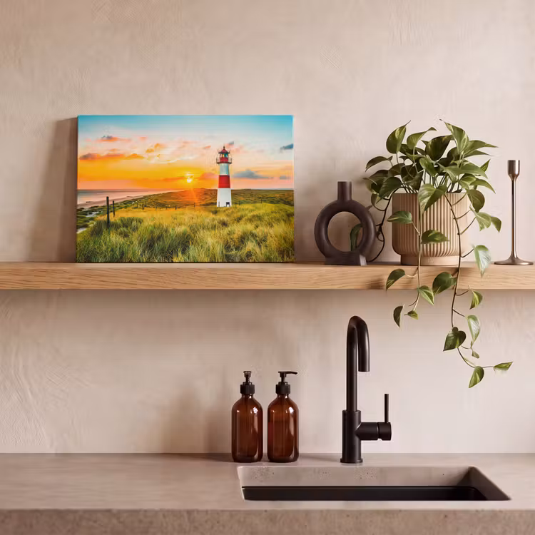 Vuurtoren - Natuur - Zon - Landschap - Gras - Strand - Zee canvas 2cm klein -sfeer3