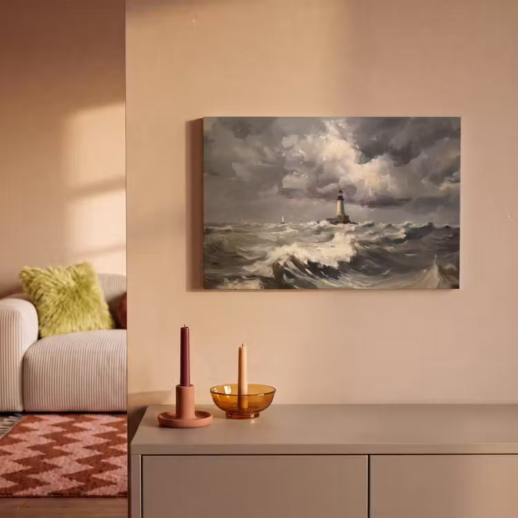 Vuurtoren - Golven - Storm canvas 2cm klein -sfeer1