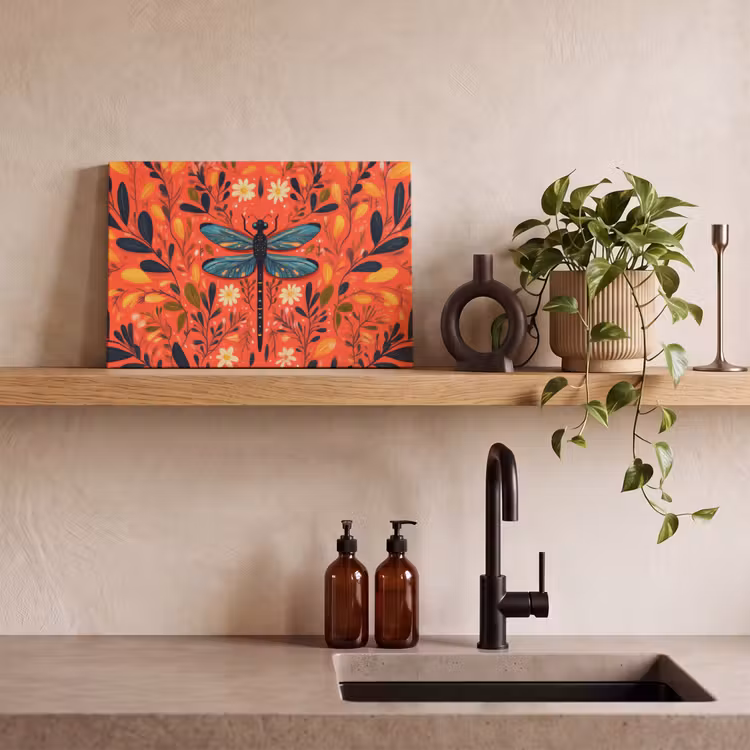 Libel - Blauw - Vleugels - Bladeren canvas 2cm klein -sfeer3