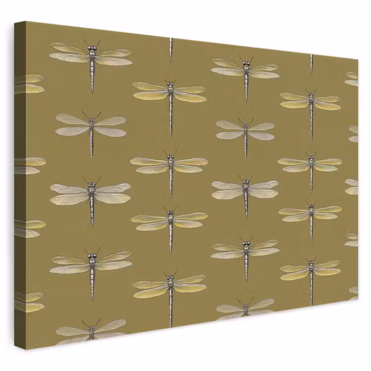 Libellen - Patroon - Groen canvas 2cm klein 34 -3d
