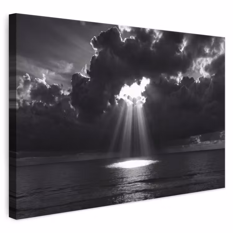Licht - Wolken - Zee - Zwart-wit - Natuur canvas 2cm klein -3d