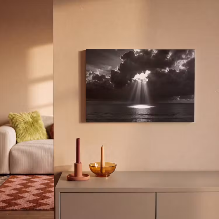 Licht - Wolken - Zee - Zwart-wit - Natuur canvas 2cm klein -sfeer1
