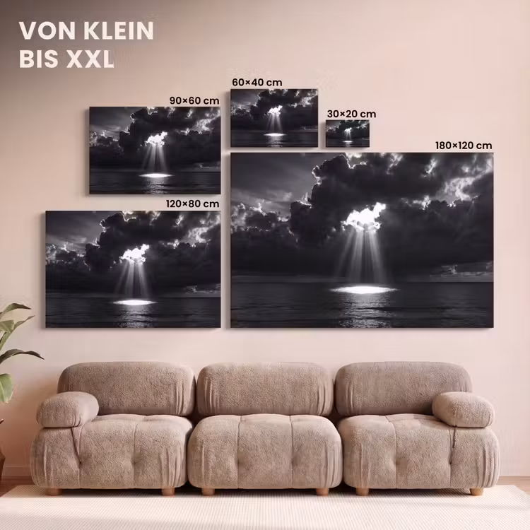 Licht - Wolken - Zee - Zwart-wit - Natuur canvas 2cm klein -Xsfeer8_DE