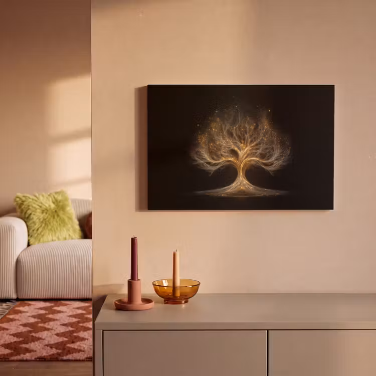 Lichtjes - Boom - Abstract - Zwart canvas 2cm klein -sfeer1