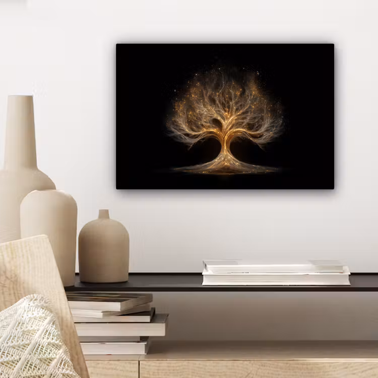 Lichtjes - Boom - Abstract - Zwart canvas 2cm klein -closeup_print_DE