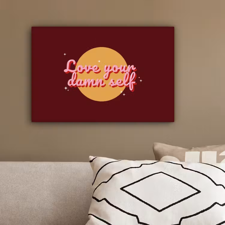 love your damn self - Cirkel - Glitter - Rood canvas 2cm klein -sfeer6