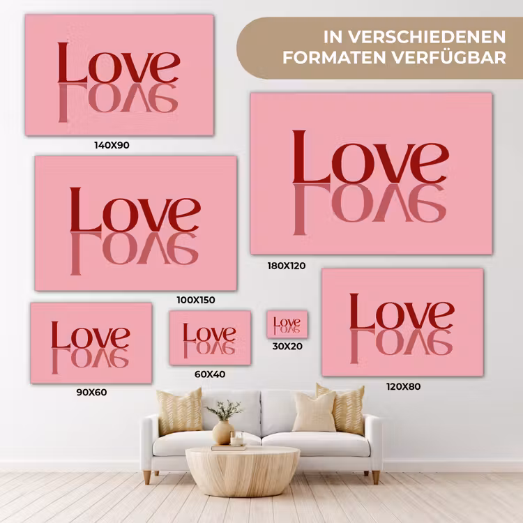 Love - Roze - Spiegeling canvas 2cm klein -Xsfeer8_DE