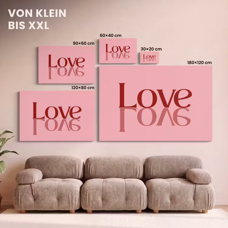 Love - Roze - Spiegeling canvas 2cm klein -Xsfeer8_DE