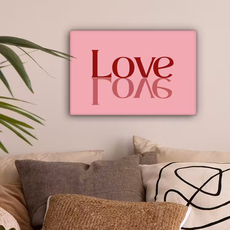 Love - Roze - Spiegeling canvas 2cm klein -sfeer1
