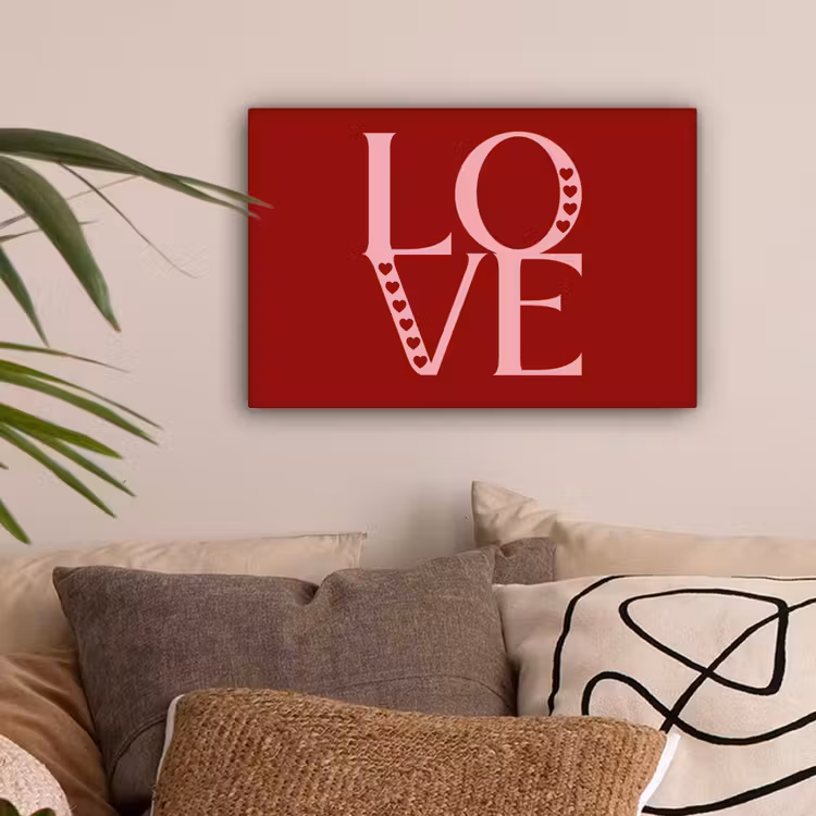 Love - Rood - Hatjes canvas 2cm klein -sfeer1