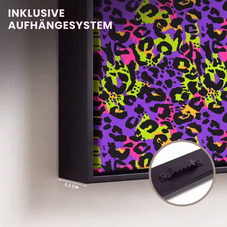 Paars - Neon - Dieren - Panter Canvas met baklijst klein 1124 -closeup_ophangsysteem_DE